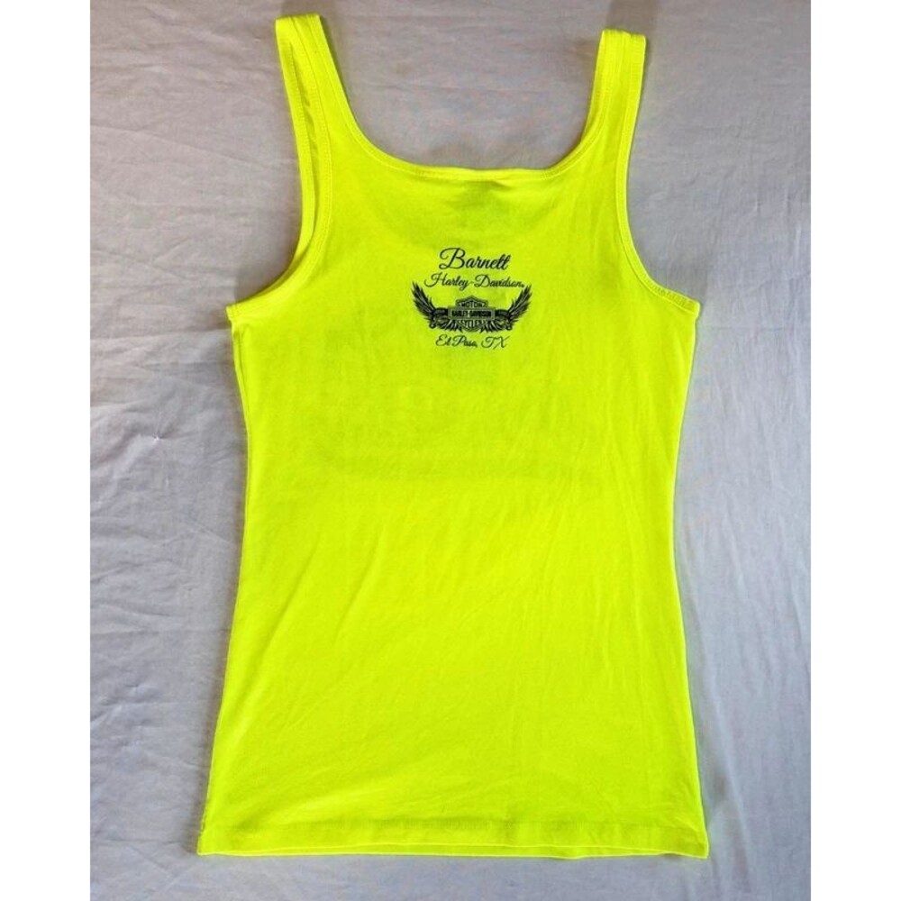 Harley Davidson Womens Tank XL Neon Yellow Black Rhinestone El Paso Texas NWT - Picture 4 of 5